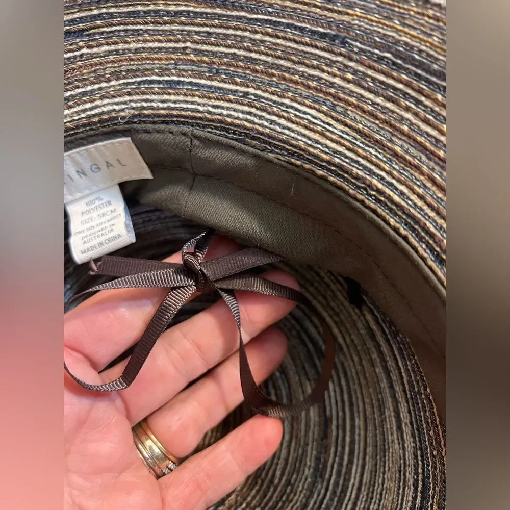 Kooringal Striped Black Brown Taupe Women's Hat made in Australia sized 58cm
